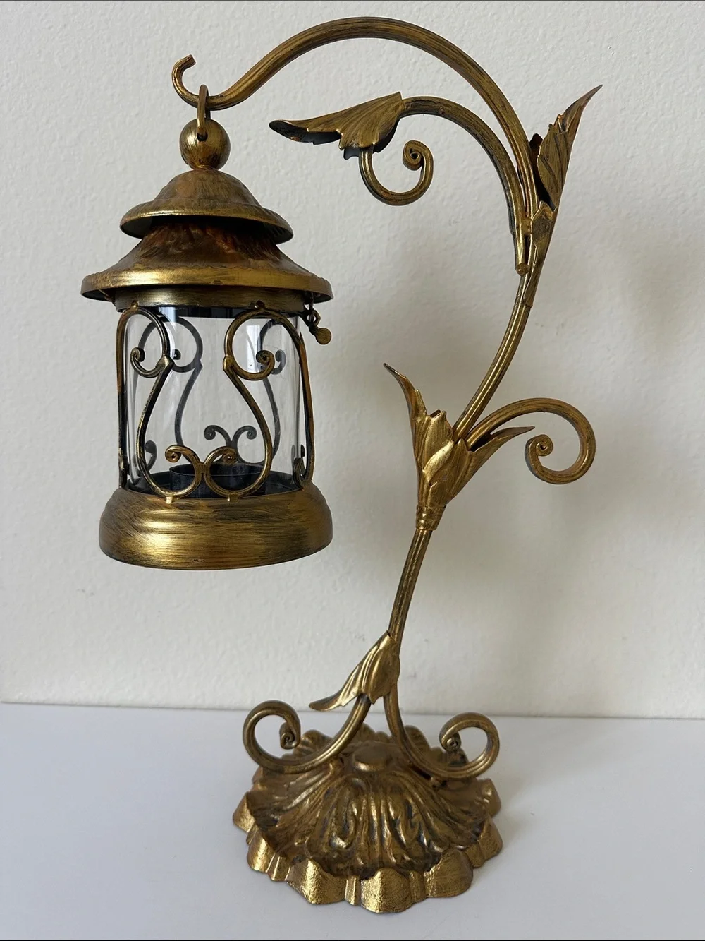 Vintage Style Gold Ornate Hanging Lantern Accent Candle Holder